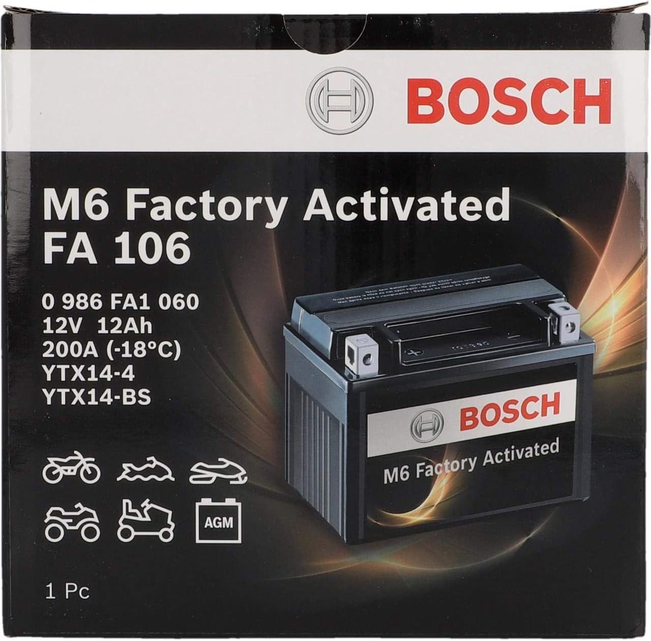 Bosch FA106 AGM Motorcycle Battery 12 V 200 A 12 Ah